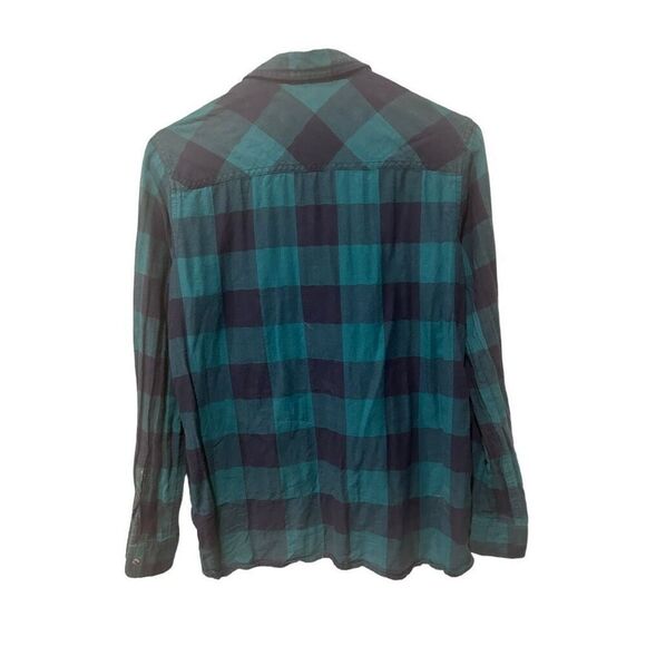J Crew Factory Teal Blue Button Front Flannel Blouse Size 6 Western Classic - Picture 7 of 9
